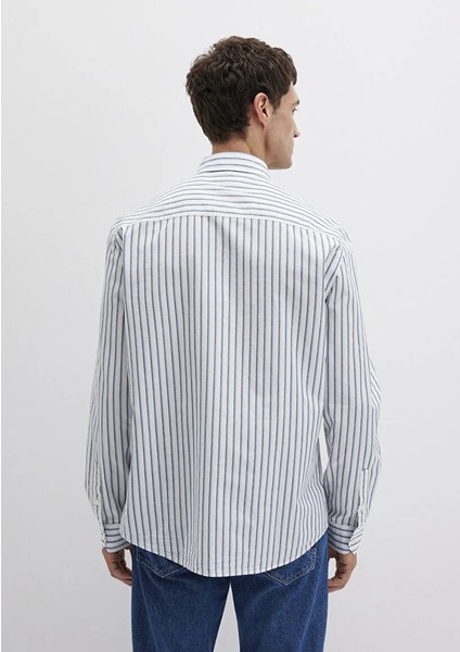 Mavi Çizgili Beyaz Gömlek 0211705-90928 fırsatları