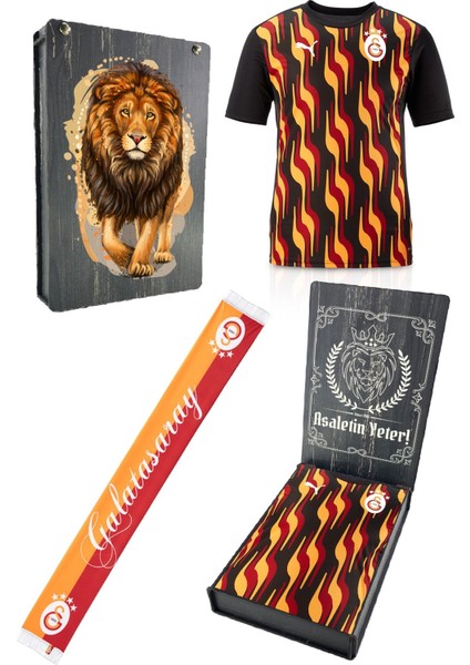 Orijinal Lisanslı Sıfır Yaka Siyah Antrenman T-Shirt + Şal Kaşkol Set Hediyelik Ahşap Kutulu