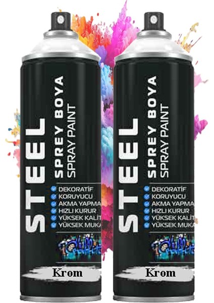 Gümüş Gri Sprey Boya 200 ml 2 Adet Hızlı Kuruyan Profesyonel Ahşap Plastik Demir Metal Cam Porselen Duvar Renkli