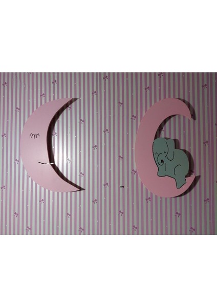 Ahşap Ay ve Filli Ay Gece Lambası Seti, Pembe, Şık ve Sade Tasarım fiyatları