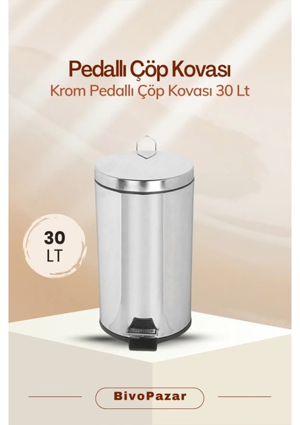 Krom Pedallı Çöp Kovası 30 Lt Paslanmaz Krom fırsatları