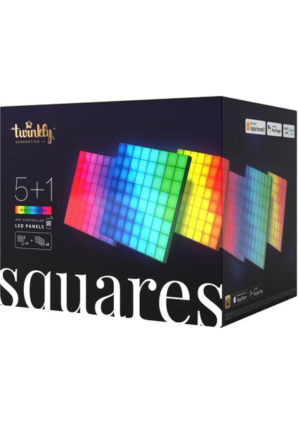 Twinkly Squares Başlangıç Kiti 64 GB 16 Milyon Renk Akıllı Işık Duvar Panelleri 6 Panel IP20