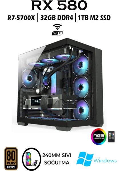 Rebirth X87 Ryzen 7 5700X 32GB 1tb M.2 SSD RX580 8gb 24'' 180HZ Curved Masaüstü Oyuncu Bilgisayarı fiyatları