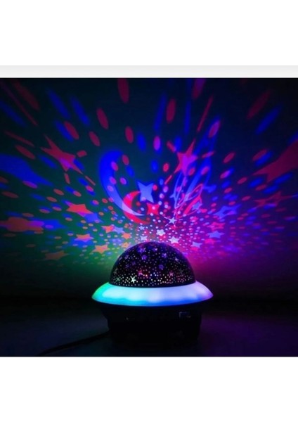Yıldız Yansımalı Disko Topu ve Projeksiyon Gece Lambası Siyah