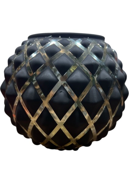 Petek Desenli Siyah Yuvarlak VAZO(13X16CM)