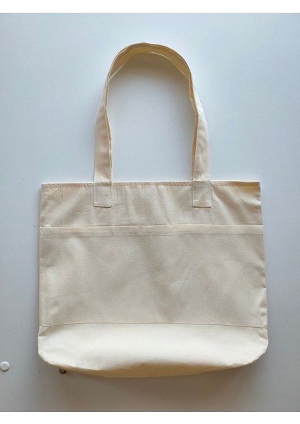 Bej Renkli Büyük Cepli Doğal Kumaş Tote Çanta fırsatları