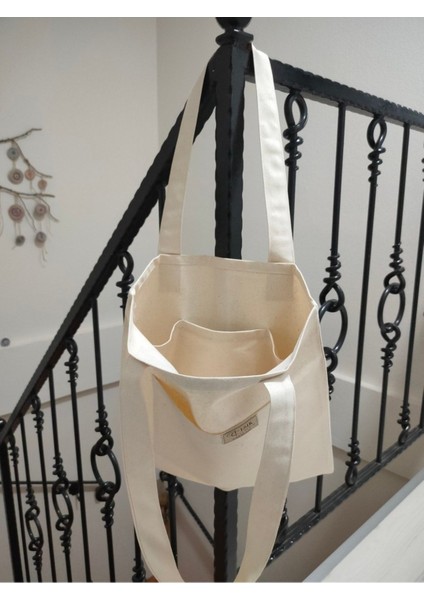 Bej Kanvas Tote Çanta, 4 Cepli, Şık ve Hafif Günlük Kullanım Için fırsatları