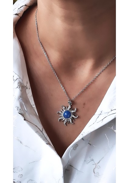 Güneş Figürlü Opal Zirkon Taşlı Çelik Kolye fiyatları