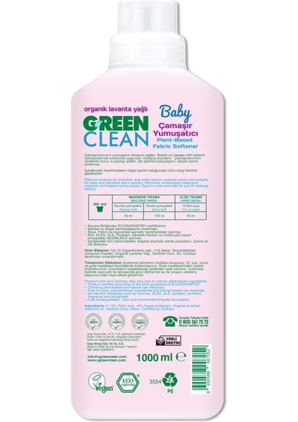 Bfs Green Clean Baby Bitkisel Çamaşır Yumuşatıcı 1000 ml fiyatları