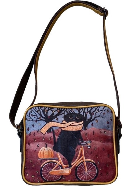 Kahverengi Bisikletli Kedi Postacı Çanta, Şık ve Kullanışlı Taşımacılık Aksesuarı