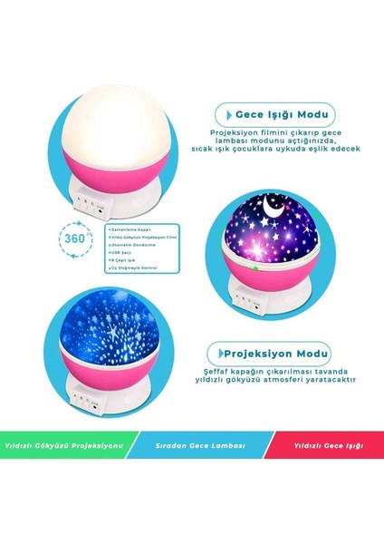 360° Dönen Yıldız Projeksiyon Gece Lambası, Renkli ve Romantik Işık Efekti fırsatları