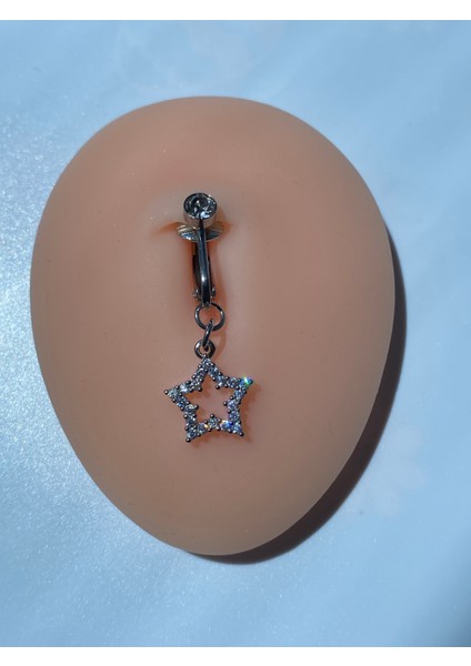 Çelik Göbek Piercing Mıknatıslı Deliksiz Kullanım Sıkıştırmalı Yıldız Sallantılı Model