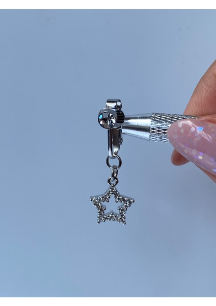 Çelik Göbek Piercing Mıknatıslı Deliksiz Kullanım Sıkıştırmalı Yıldız Sallantılı Model fiyatları