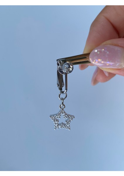 Çelik Göbek Piercing Mıknatıslı Deliksiz Kullanım Sıkıştırmalı Yıldız Sallantılı Model