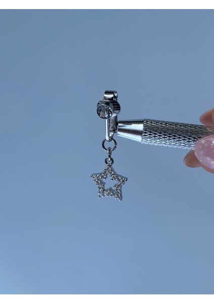 Çelik Göbek Piercing Mıknatıslı Deliksiz Kullanım Sıkıştırmalı Yıldız Sallantılı Model