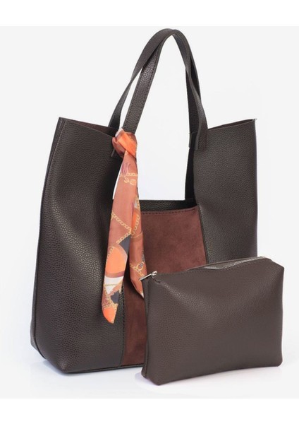 Kahverengi Büyük Boy Süet Şeritli Omuz Çantası, Fermuarlı ve Şık Tasarım fiyatları