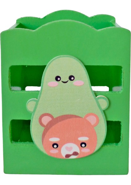 Ahşap Masaüstü Kalemlik Sevimli Avakado Ayı Yeşil- 1 Adet modelleri