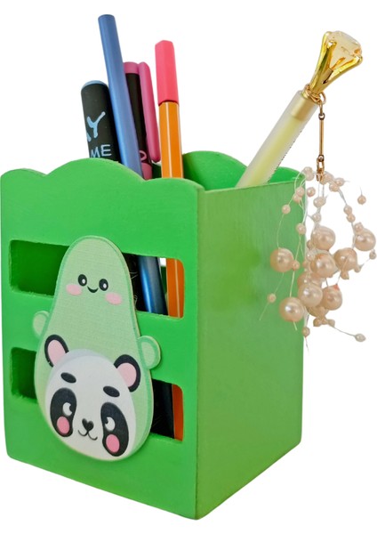 Ahşap Masaüstü Kalemlik Sevimli Avakado Panda Yeşil- 1 Adet fiyatları