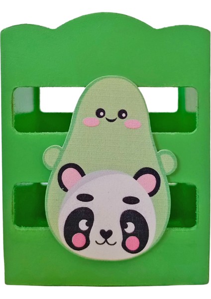 Ahşap Masaüstü Kalemlik Sevimli Avakado Panda Yeşil- 1 Adet modelleri
