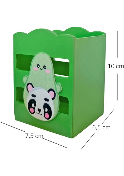 Ahşap Masaüstü Kalemlik Sevimli Avakado Panda Yeşil- 1 Adet fırsatları