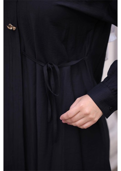 Gömlek Yaka Belden Yarı Bağcıklı Cepli Metal Düğme Detaylı Ikili Tesettür Eşofman Takımı - (38-46) - 71293 - Siyah indirimleri