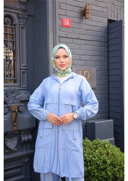 Fermuarlı Kapşonlu Cepli Kısa Ikili Tesettür Eşofman Takımı - (38-46) - 71280 - Indigo indirimleri