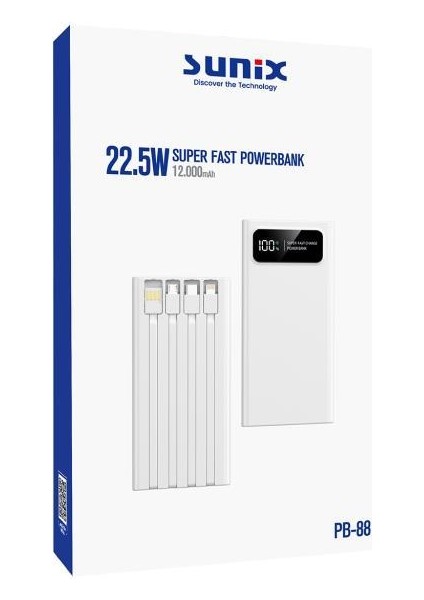 12.000 Mah 22.5W Kendinden Kablolu Süper Hızlı Powerbank Beyaz Pb-88 fırsatları