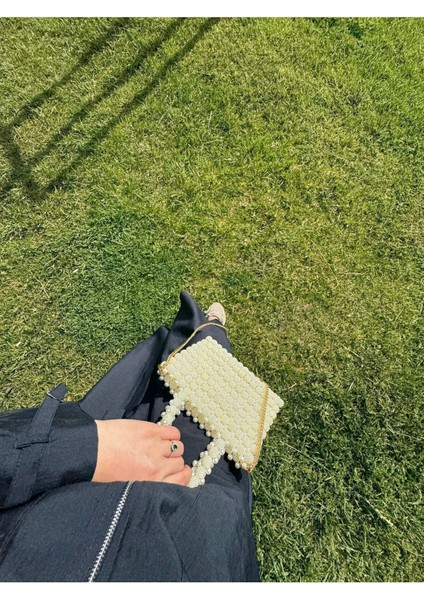 Bej Boncuklu Incili Çanta, Şık ve Kullanışlı, Güzel Tasarım ve Detaylar. indirimleri