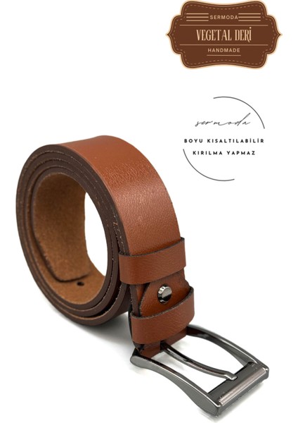 38 mm Vegetal Deri Düz Kot Kemeri Taba