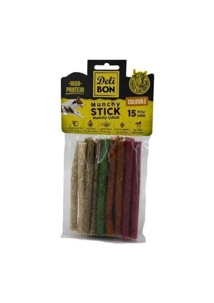 Delibon Munchy Karışık Renk Ince Deri Çubuk Köpek Ödülü 15 Adet