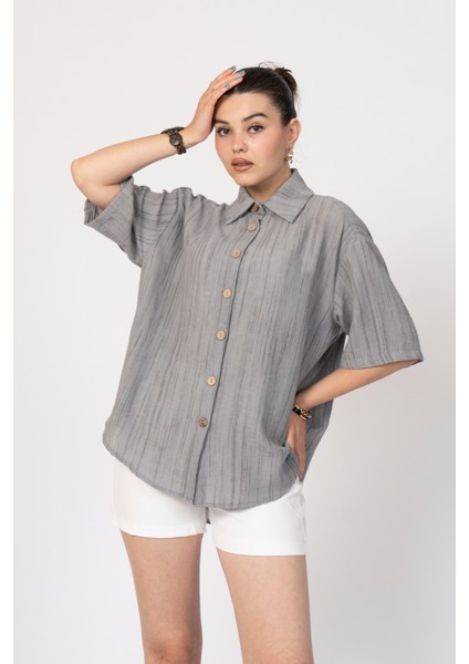 Keten Oversize Gömlek 70039