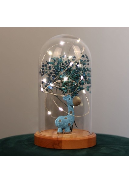 Renkli Zürafa ve Çiçek Figürlü LED Işıklı Ahşap Dekor Hediye