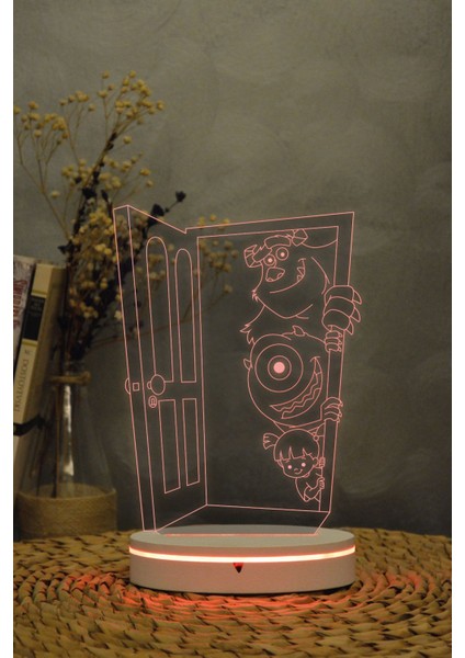 3D Renkli Sevimli Canavarlar Gece Lambası, Dekoratif ve Işıltılı Tasarım