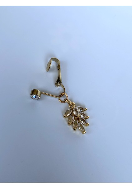 Yaprak Figürlü Zirkon Taşlı Deliksiz Kullanım Sıkıştırmalı Göbek Piercingi fiyatları