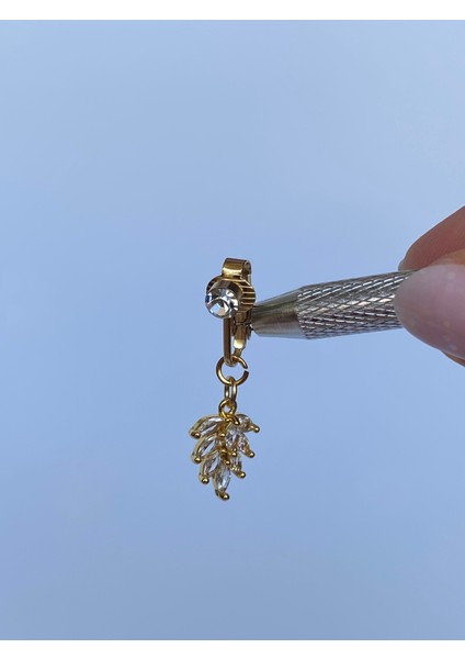 Yaprak Figürlü Zirkon Taşlı Deliksiz Kullanım Sıkıştırmalı Göbek Piercingi fırsatları