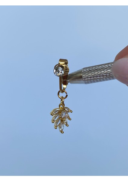Yaprak Figürlü Zirkon Taşlı Deliksiz Kullanım Sıkıştırmalı Göbek Piercingi indirimleri