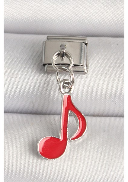 316L Çelik Gümüş Renk Kırmızı Müzik Nota Model Nomination Charm