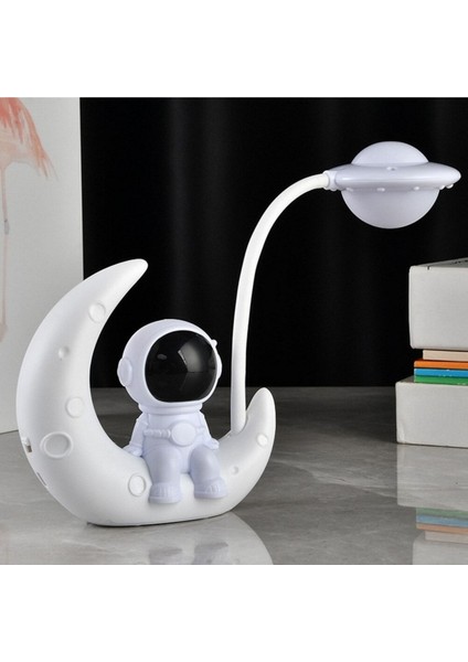 Ay Üzerinde Oturan Astronot Gece Lambası, Beyaz, Sıcak ve Huzurlu Işık