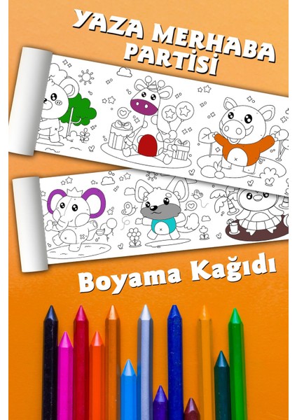 Yaza Merhaba Temalı 2,5 Metre Rulo Dev Boyama Kağıdı, Çocuklar Için Eğlenceli Boyama Seti fiyatları