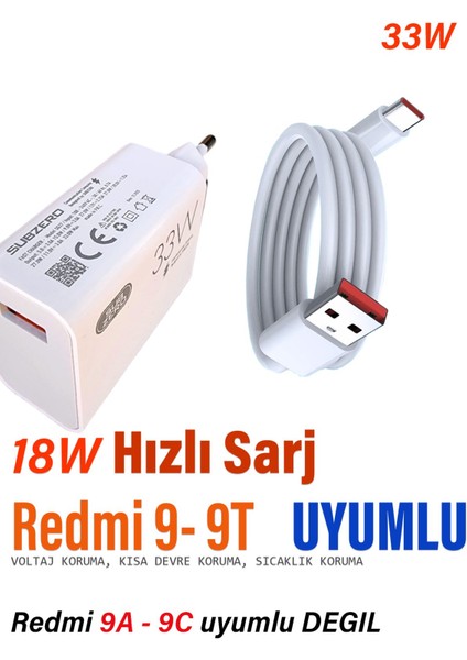Redmi 9 Redmi 9t Uyumlu Hızlı Şarj Aleti ve Kablosu Hızlı Şarj Cihazı 33W