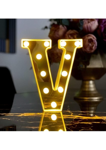 3D LED Harf Dekoratif Aydınlatma Büyük Boy V Harfi, Şık ve Modern Tasarım