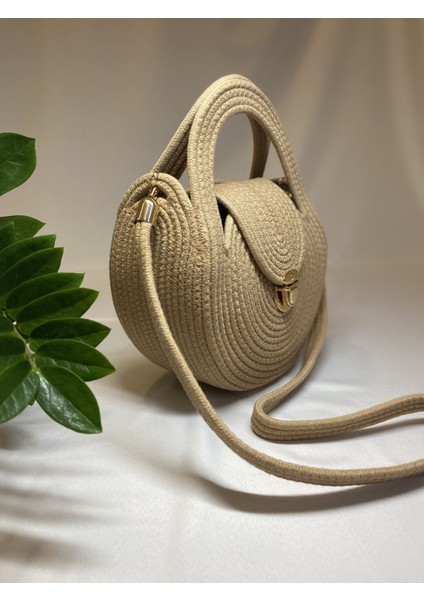 El Yapımı Bej Jüt Ip Omuz Çantası, Şık ve Kullanışlı Tasarım fırsatları