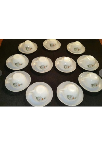 Fransız Papatyalı Ekru Fincan Takımı, Şık ve Zarif Orta Boy Set