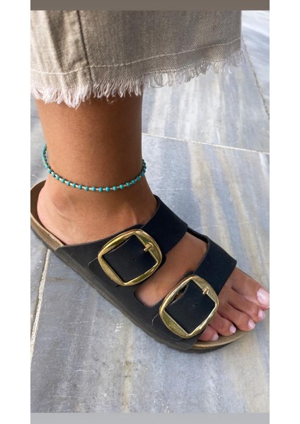 "mavi Boncuk Şerit Gold Renkli Halhal