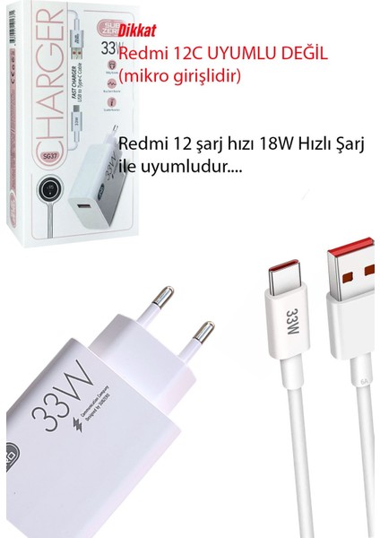 Xiaomi Redmi 12 Uyumlu Hızlı Şarj Aleti ve Kablosu Hızlı Şarj Cihazı 33W fiyatları