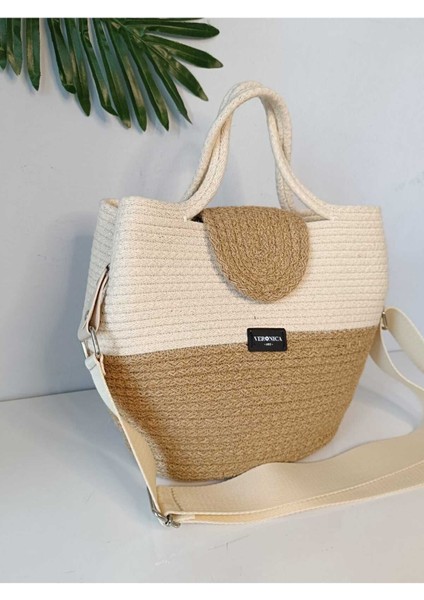 Ekru Jüt Omuz ve El Çantası, Şık ve Doğal Tasarım ile Günlük Kullanıma Uygun fiyatları