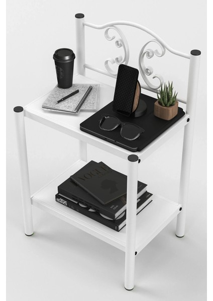 Pero Retro Ferforje Metal Komodin Beyaz