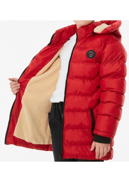 Erkek Çocuk /kız Çocuk Armalı Kapüşonlu Kırmızı Şişme Mont fiyatları