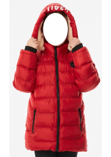 Erkek Çocuk /kız Çocuk Armalı Kapüşonlu Kırmızı Şişme Mont modelleri