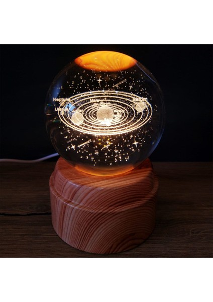 Renkli Gezegenler Temalı Dönen Cam Küre, Şık ve Benzersiz Dekor Parçası